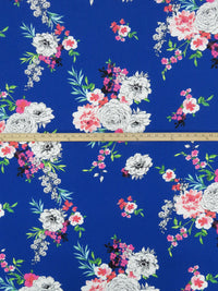 Cobalt/Deep Peony Pink/Lime/Multi 100% Polyester Floral Print On Faint Horizontal Stripe Weave Crepe de Chine 58W