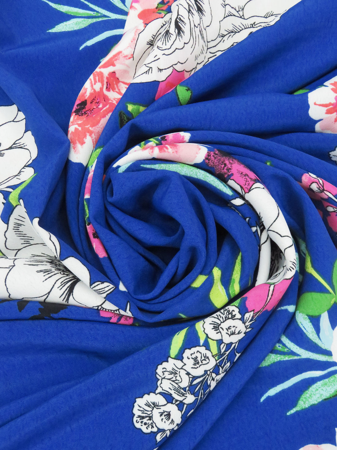 Cobalt/Deep Peony Pink/Lime/Multi 100% Polyester Floral Print On Faint Horizontal Stripe Weave Crepe de Chine 58W