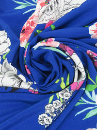 Cobalt/Deep Peony Pink/Lime/Multi 100% Polyester Floral Print On Faint Horizontal Stripe Weave Crepe de Chine 58W