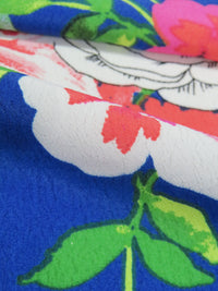Cobalt/Deep Peony Pink/Lime/Multi 100% Polyester Floral Print On Faint Horizontal Stripe Weave Crepe de Chine 58W
