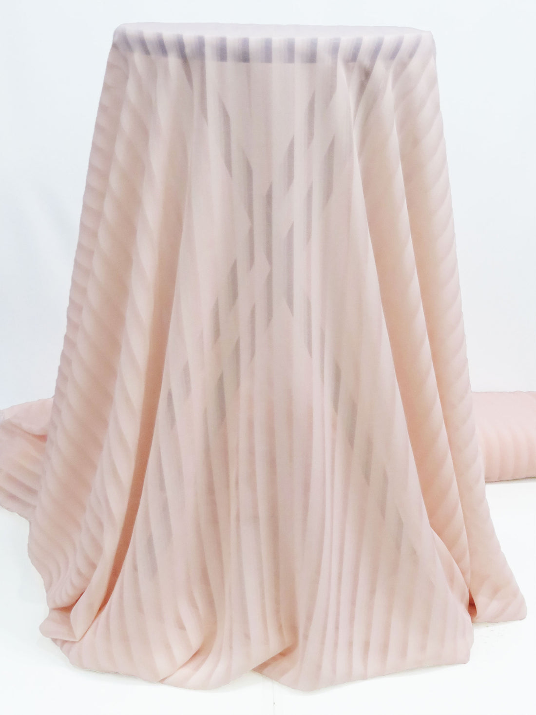 Pale Ballet Pink 100% Polyester Vertical Shadow Stripe Chiffon 58W