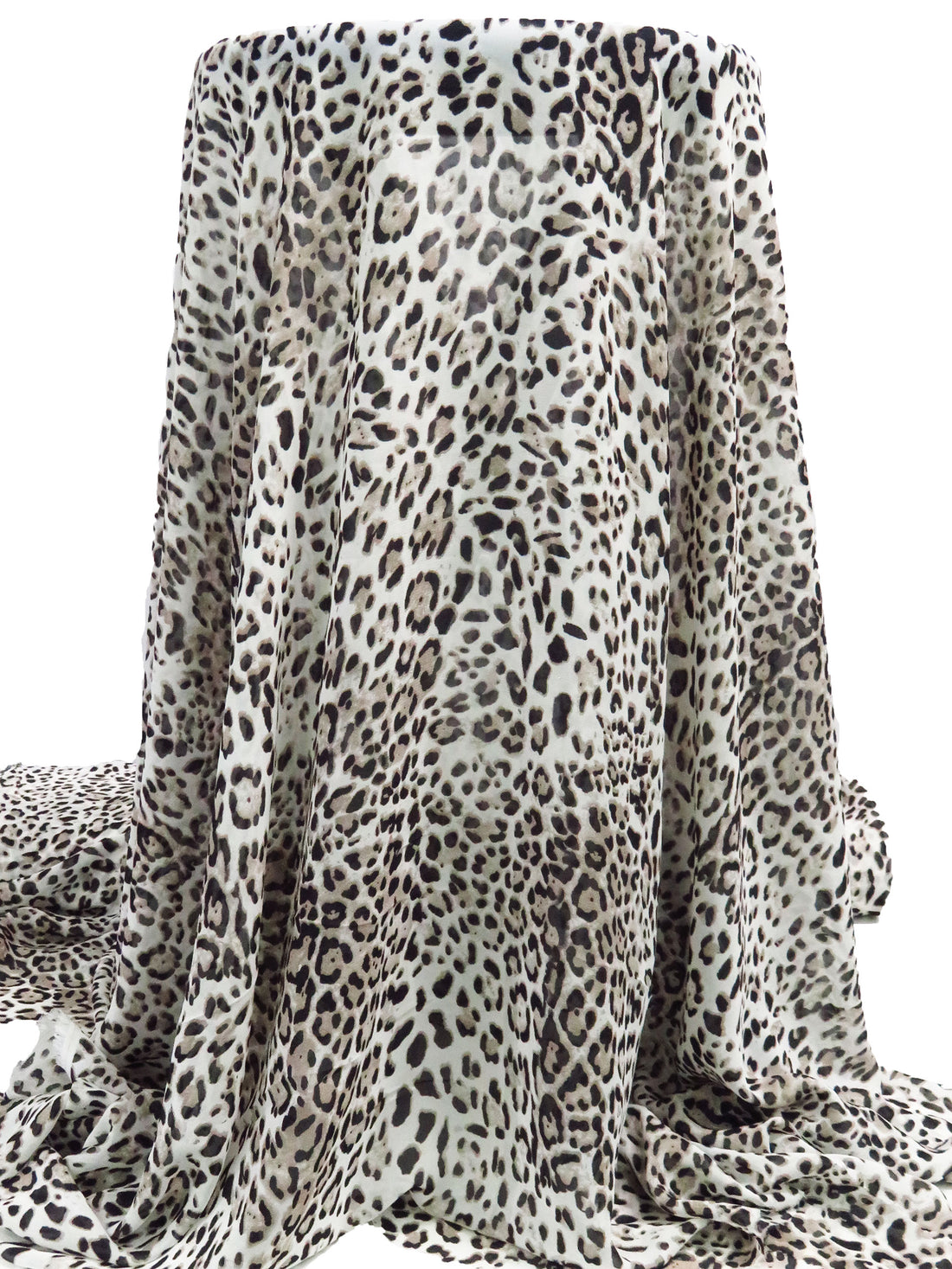 Snow Leopard White/Black/Light Taupe 100% Polyester Animal Print Chiffon 58W