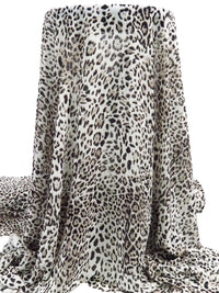 Snow Leopard White/Black/Light Taupe 100% Polyester Animal Print Chiffon 58W
