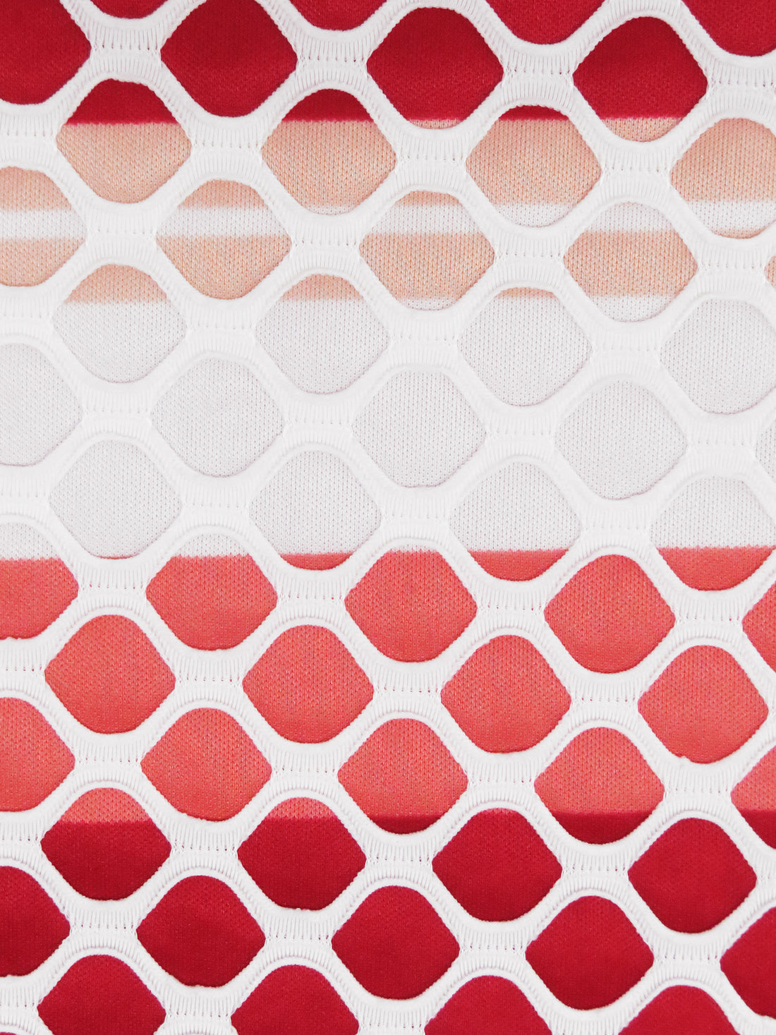White/Crimson/Salmon/Multi Polyester/Lycra Large Eyelet Over Horizontal Stripe Print Novelty Knit 58W