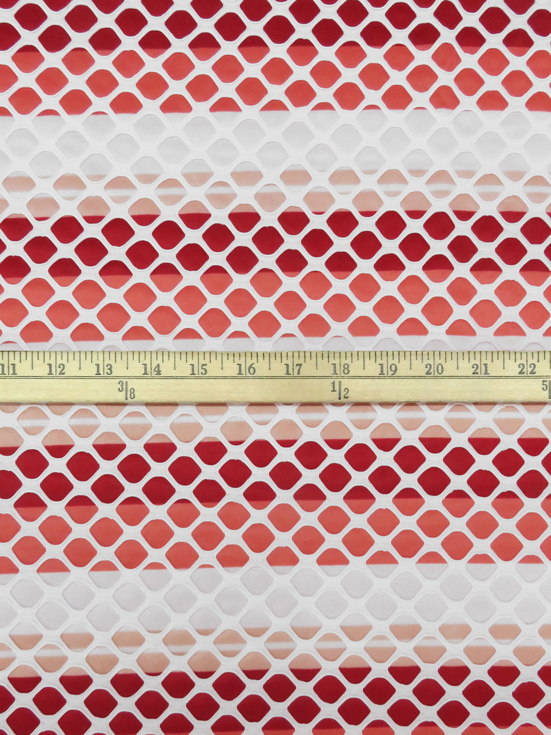 White/Crimson/Salmon/Multi Polyester/Lycra Large Eyelet Over Horizontal Stripe Print Novelty Knit 58W