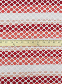 White/Crimson/Salmon/Multi Polyester/Lycra Large Eyelet Over Horizontal Stripe Print Novelty Knit 58W