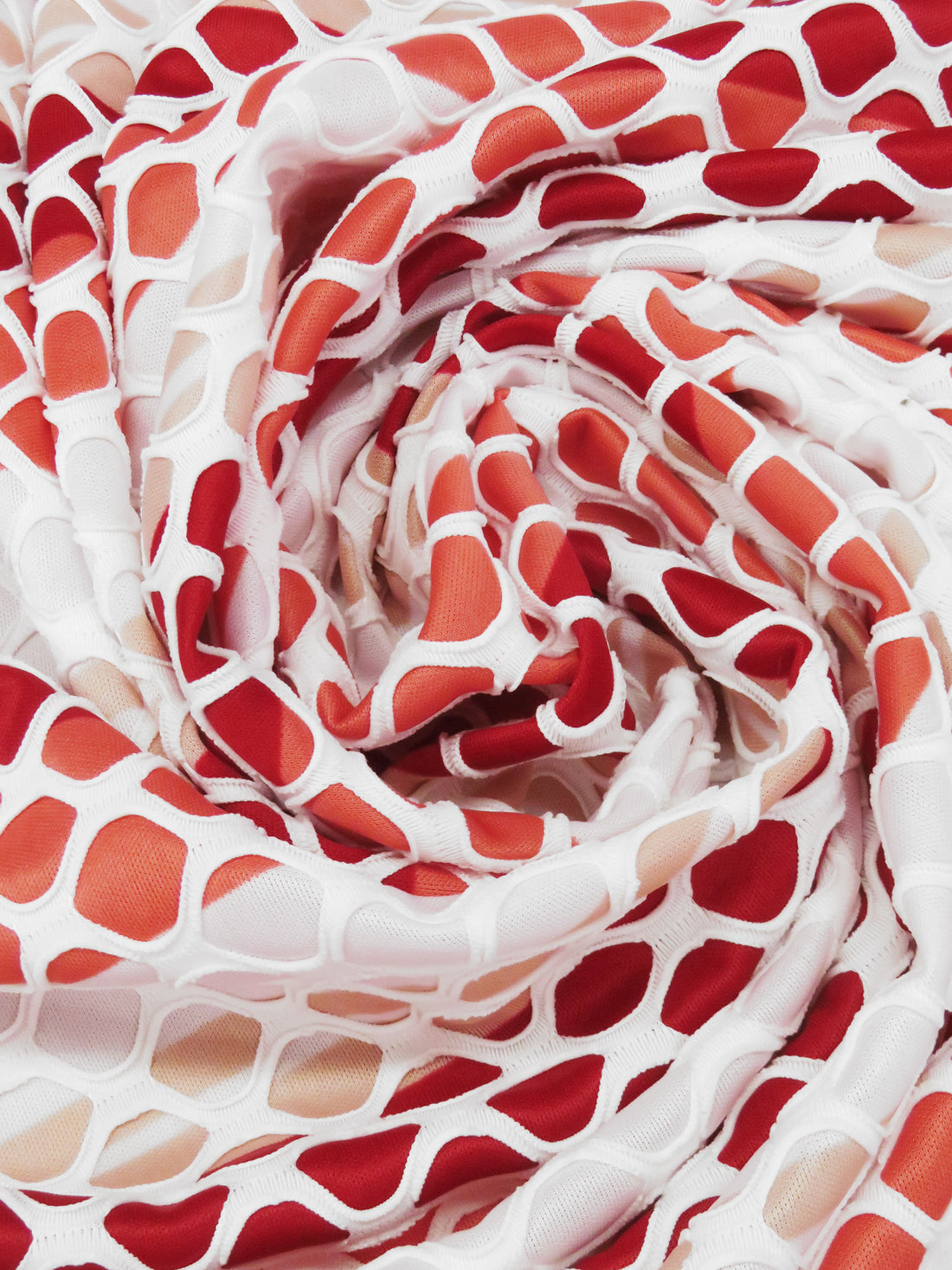 White/Crimson/Salmon/Multi Polyester/Lycra Large Eyelet Over Horizontal Stripe Print Novelty Knit 58W