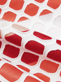 White/Crimson/Salmon/Multi Polyester/Lycra Large Eyelet Over Horizontal Stripe Print Novelty Knit 58W