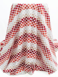 White/Crimson/Salmon/Multi Polyester/Lycra Large Eyelet Over Horizontal Stripe Print Novelty Knit 58W