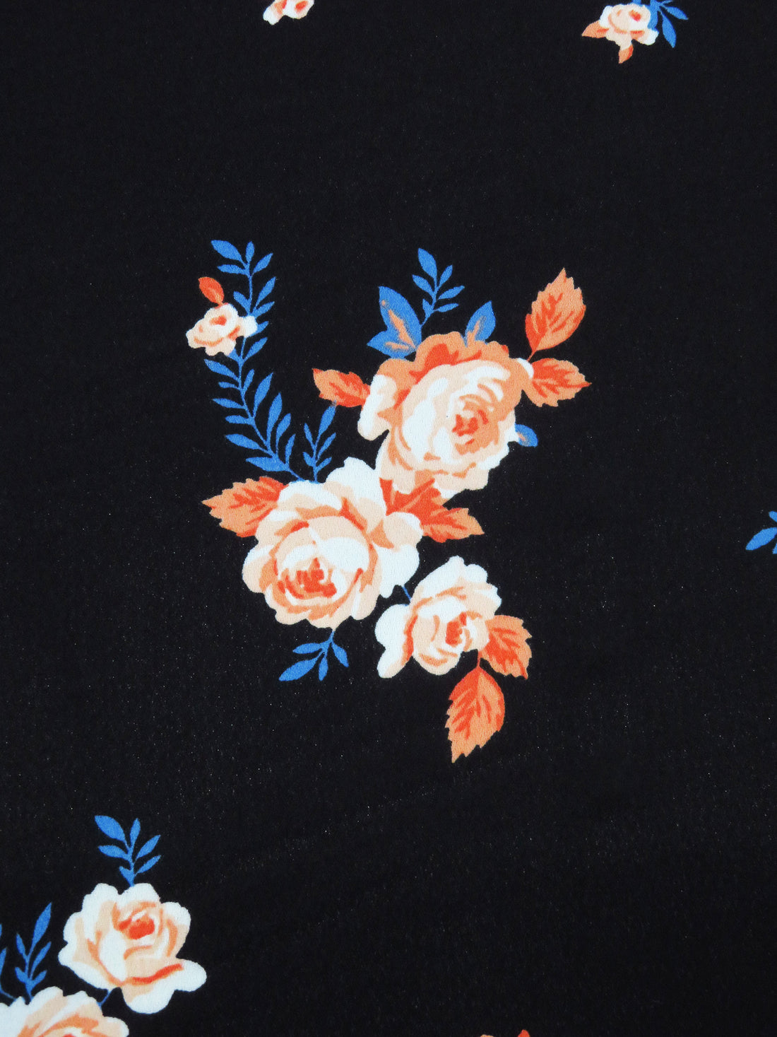 Black/Creamsicle/Dark Azure/Multi 100% Polyester Floral Print Crepe Blouse Weight Woven 56W