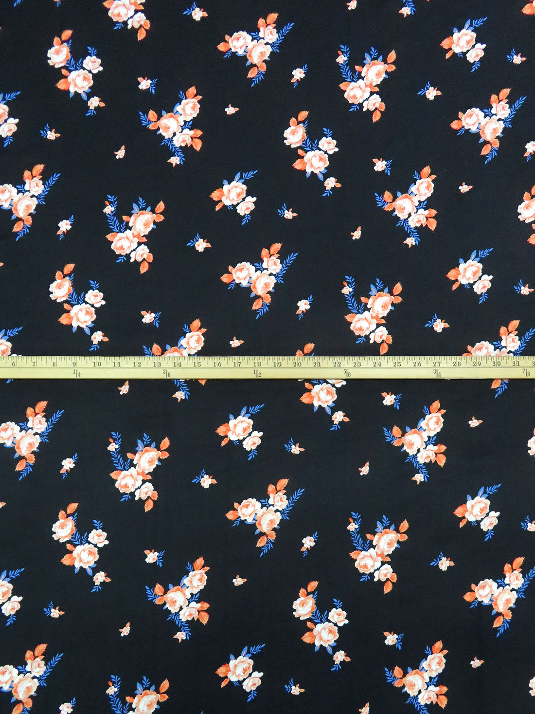 Black/Creamsicle/Dark Azure/Multi 100% Polyester Floral Print Crepe Blouse Weight Woven 56W