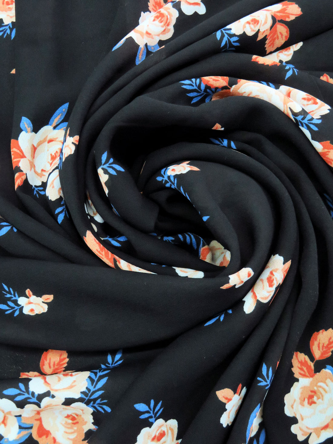 Black/Creamsicle/Dark Azure/Multi 100% Polyester Floral Print Crepe Blouse Weight Woven 56W