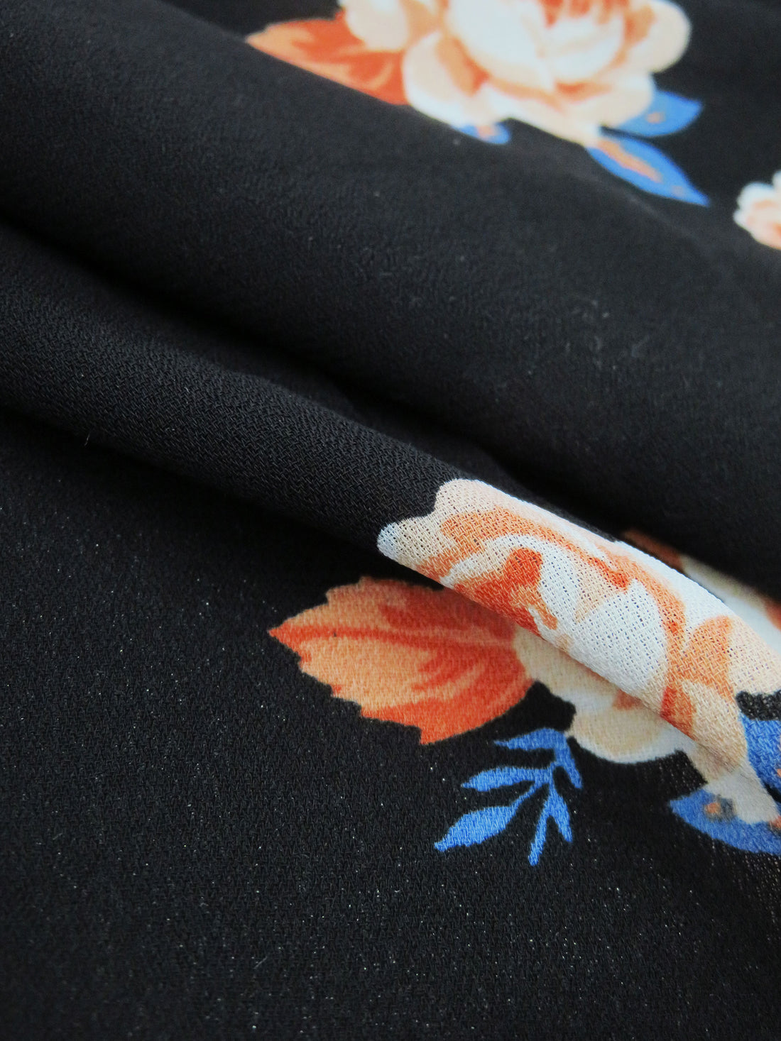 Black/Creamsicle/Dark Azure/Multi 100% Polyester Floral Print Crepe Blouse Weight Woven 56W