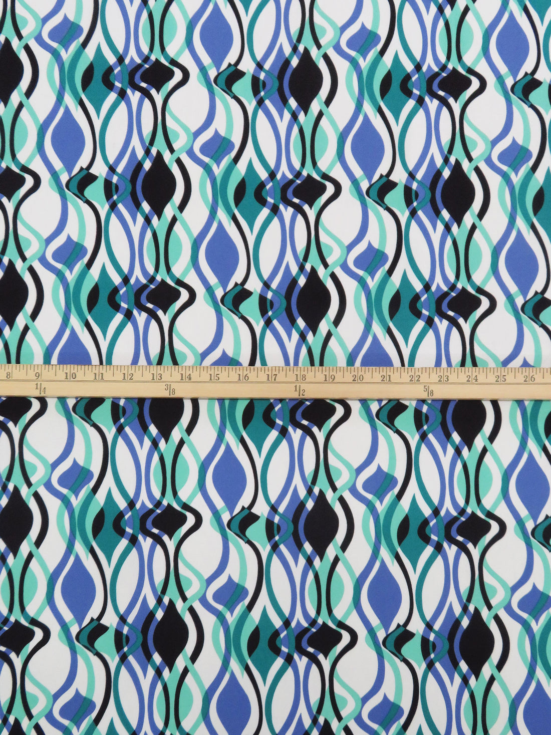 Spearmint/Dark Cornflower/Deep Turquoise/Multi 100% Polyester Overlapping Ogee Print Crepe Blouse Weight Woven 58W