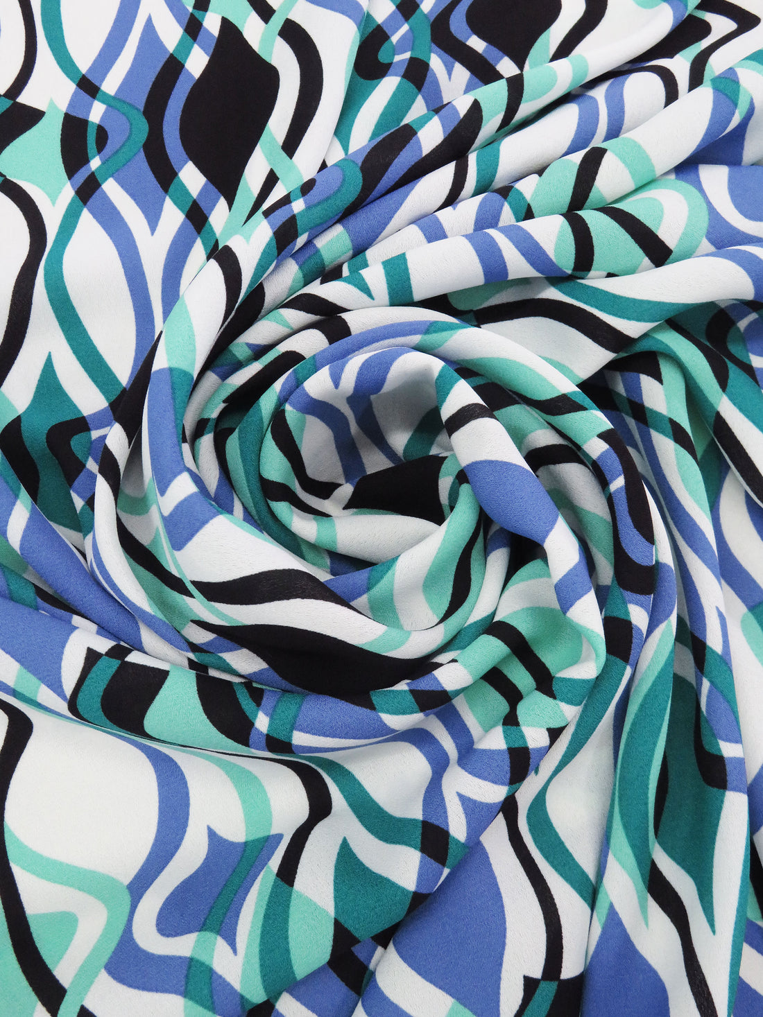 Spearmint/Dark Cornflower/Deep Turquoise/Multi 100% Polyester Overlapping Ogee Print Crepe Blouse Weight Woven 58W