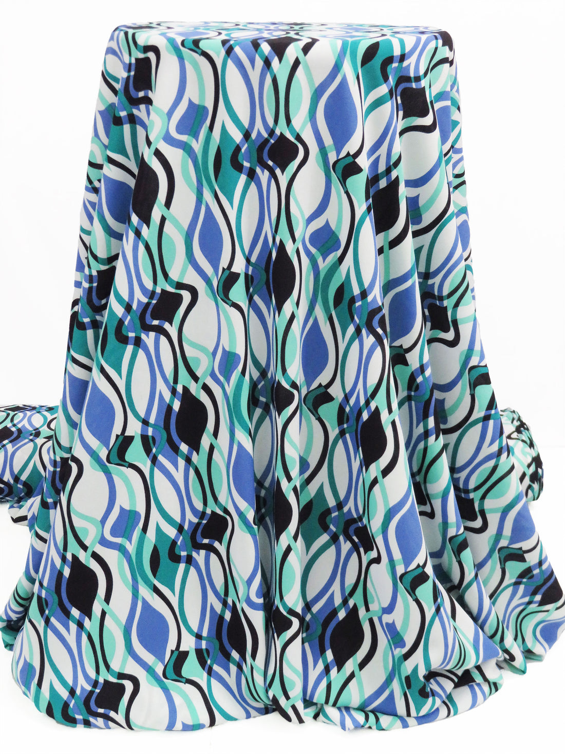 Spearmint/Dark Cornflower/Deep Turquoise/Multi 100% Polyester Overlapping Ogee Print Crepe Blouse Weight Woven 58W