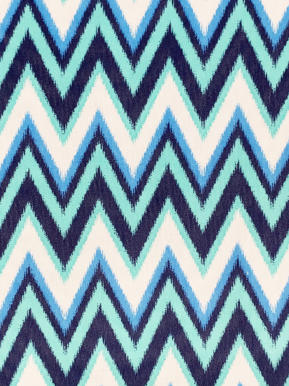 Vivid Blue/White/Navy 100% Polyester Ikat Chevron Print Chiffon 54W