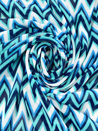 Vivid Blue/White/Navy 100% Polyester Ikat Chevron Print Chiffon 54W