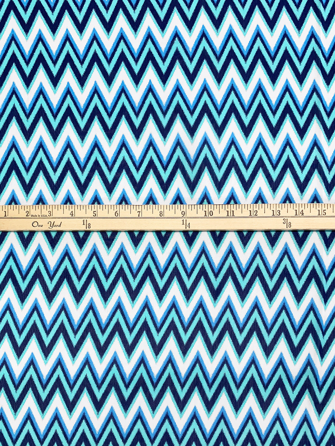 Vivid Blue/White/Navy 100% Polyester Ikat Chevron Print Chiffon 54W