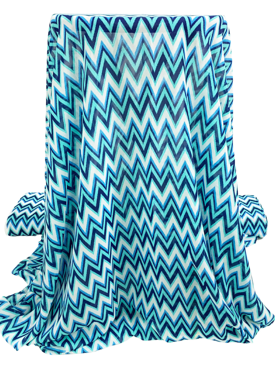 Vivid Blue/White/Navy 100% Polyester Ikat Chevron Print Chiffon 54W