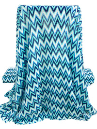 Vivid Blue/White/Navy 100% Polyester Ikat Chevron Print Chiffon 54W
