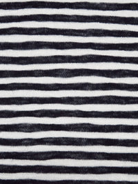 White/Dark Navy Rayon/Polyester Blend Horizontal Stripe Weave Sweater Jersey Knit - LA Designer - 56W