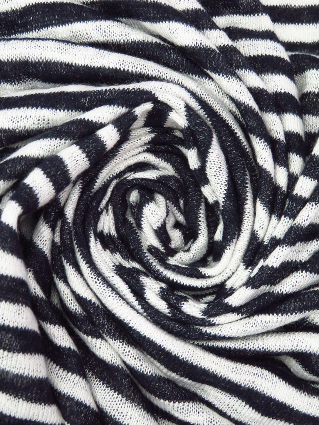 White/Dark Navy Rayon/Polyester Blend Horizontal Stripe Weave Sweater Jersey Knit - LA Designer - 56W