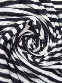 White/Dark Navy Rayon/Polyester Blend Horizontal Stripe Weave Sweater Jersey Knit - LA Designer - 56W