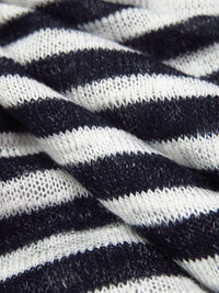 White/Dark Navy Rayon/Polyester Blend Horizontal Stripe Weave Sweater Jersey Knit - LA Designer - 56W