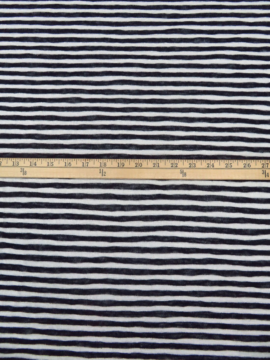 White/Dark Navy Rayon/Polyester Blend Horizontal Stripe Weave Sweater Jersey Knit - LA Designer - 56W