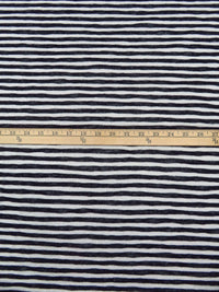 White/Dark Navy Rayon/Polyester Blend Horizontal Stripe Weave Sweater Jersey Knit - LA Designer - 56W