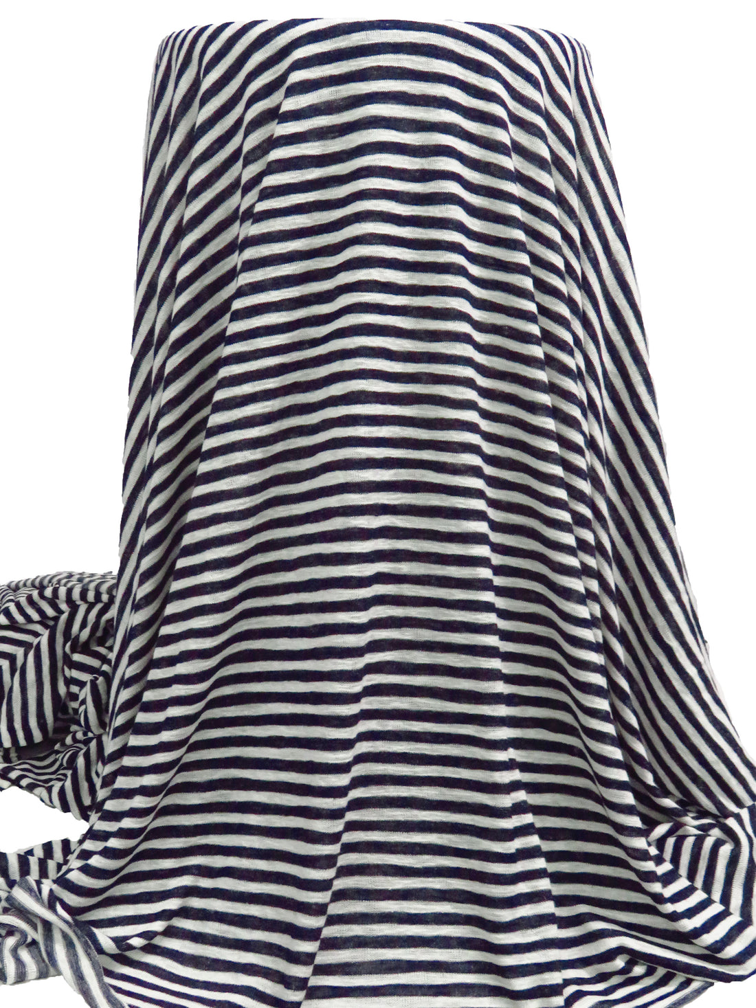 White/Dark Navy Rayon/Polyester Blend Horizontal Stripe Weave Sweater Jersey Knit - LA Designer - 56W