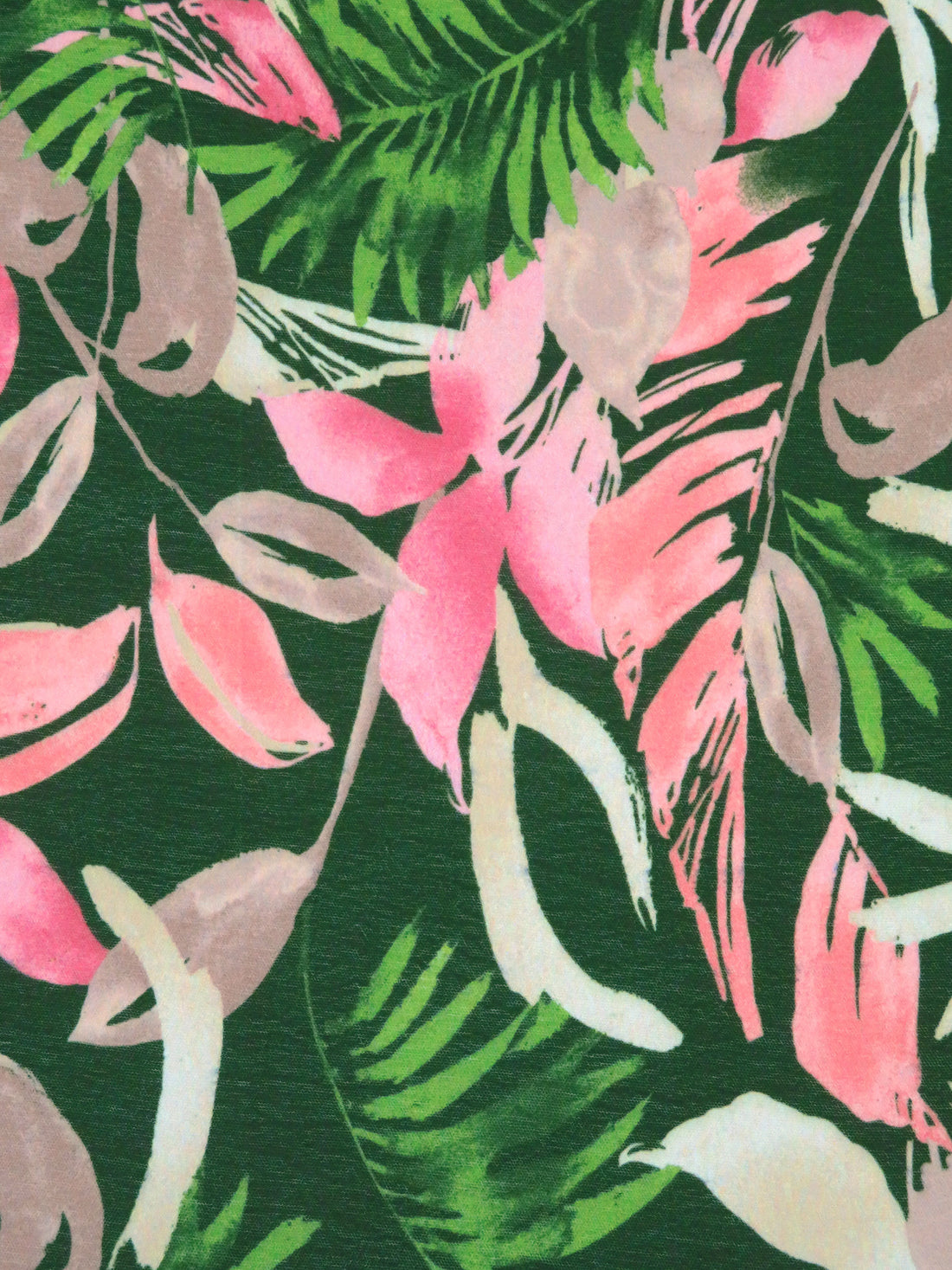 Grass Green/Flamingo/Taupe Polyester/Lycra Tropical Floral Print Stretch Crepe - NY Designer - 58W