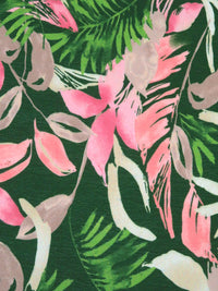 Grass Green/Flamingo/Taupe Polyester/Lycra Tropical Floral Print Stretch Crepe - NY Designer - 58W