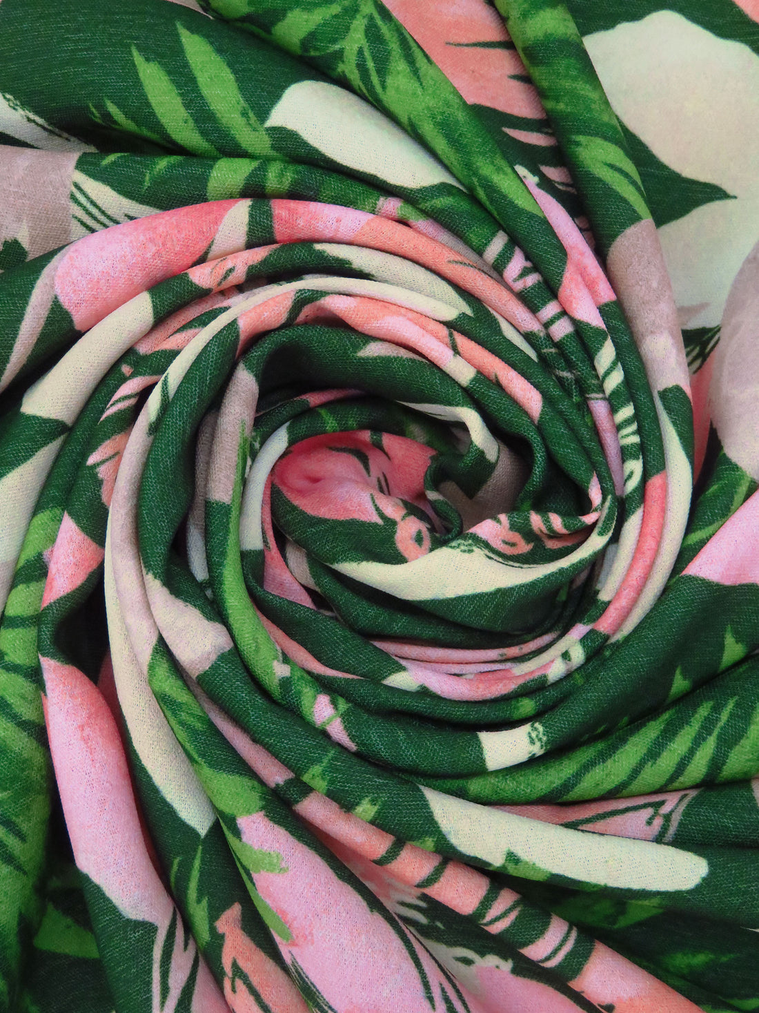 Grass Green/Flamingo/Taupe Polyester/Lycra Tropical Floral Print Stretch Crepe - NY Designer - 58W