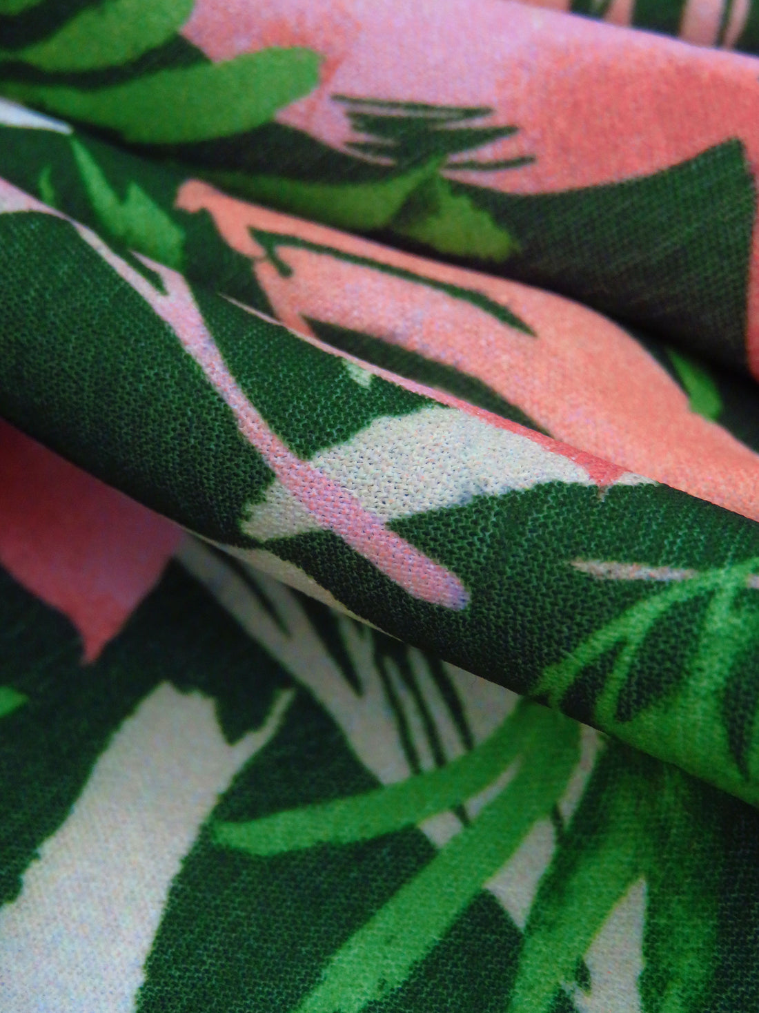 Grass Green/Flamingo/Taupe Polyester/Lycra Tropical Floral Print Stretch Crepe - NY Designer - 58W