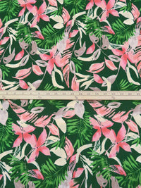 Grass Green/Flamingo/Taupe Polyester/Lycra Tropical Floral Print Stretch Crepe - NY Designer - 58W