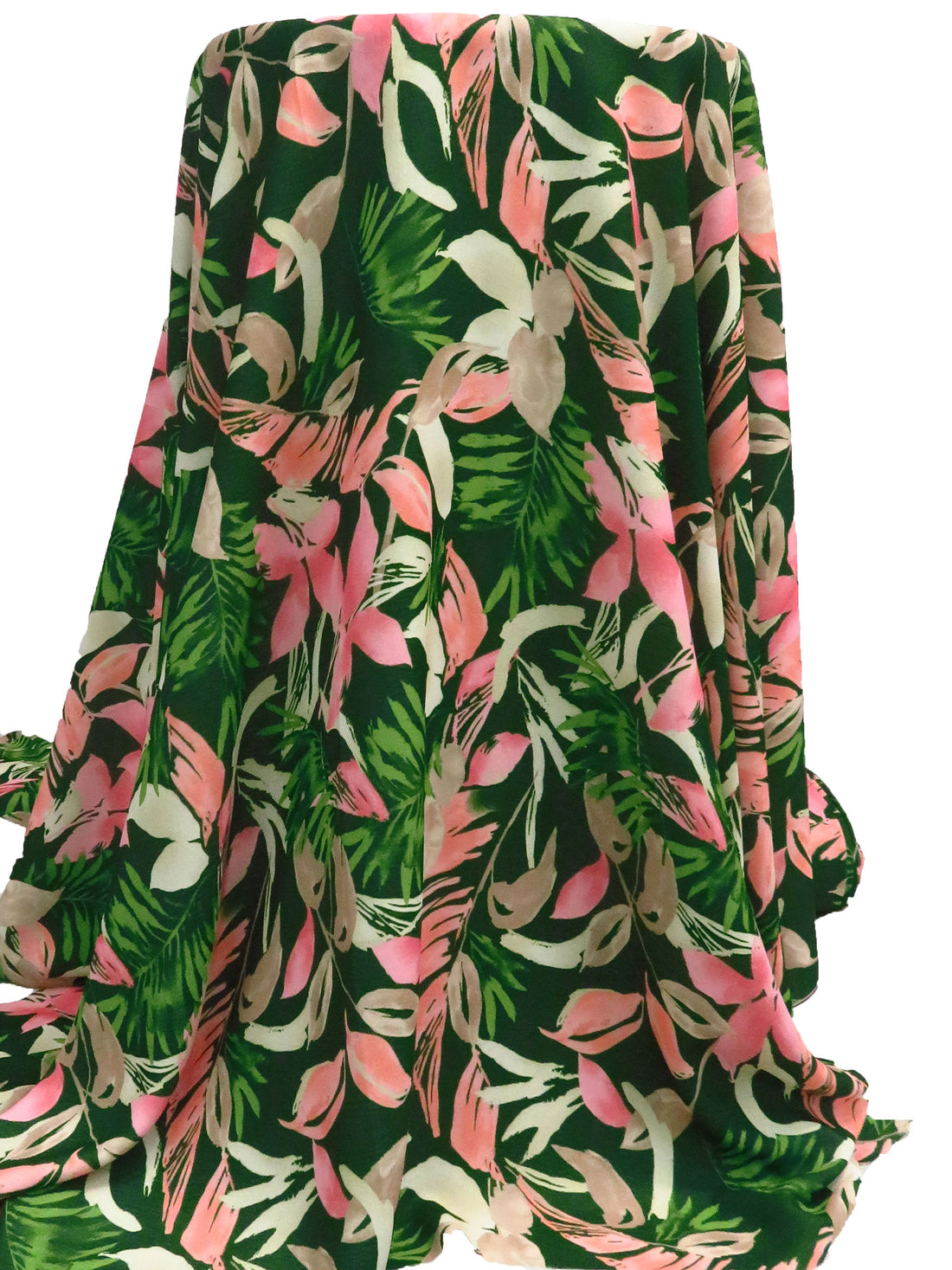 Grass Green/Flamingo/Taupe Polyester/Lycra Tropical Floral Print Stretch Crepe - NY Designer - 58W