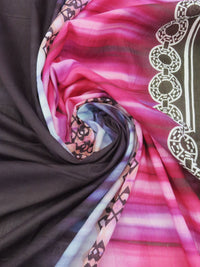 Baked Plum/Magenta/Dark Espresso/Multi 100% Cotton Large Double Border Abstract Print Voile - NY Designer - 56W