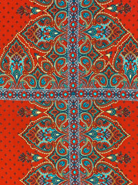 Scarlet Red/Pale Blue/Yellow/Multi 100% Polyester Large Ornate Paisley Print Crepe Blouse Weight Woven 54W