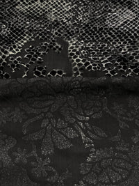 Silver/Black Polyester/Lycra Snakeskin Print Floral Burnout Velvet Knit 54W