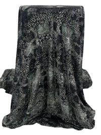 Silver/Black Polyester/Lycra Snakeskin Print Floral Burnout Velvet Knit 54W