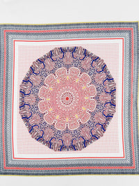 SOLD BY THE PANEL ONLY - Coral Red/Deep Indigo Blue/Goldenrod/Multi 100% Rayon Double Ornate Fractal Print Crepe Challis 54W