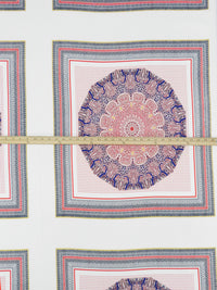 SOLD BY THE PANEL ONLY - Coral Red/Deep Indigo Blue/Goldenrod/Multi 100% Rayon Double Ornate Fractal Print Crepe Challis 54W