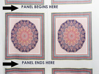 SOLD BY THE PANEL ONLY - Coral Red/Deep Indigo Blue/Goldenrod/Multi 100% Rayon Double Ornate Fractal Print Crepe Challis 54W