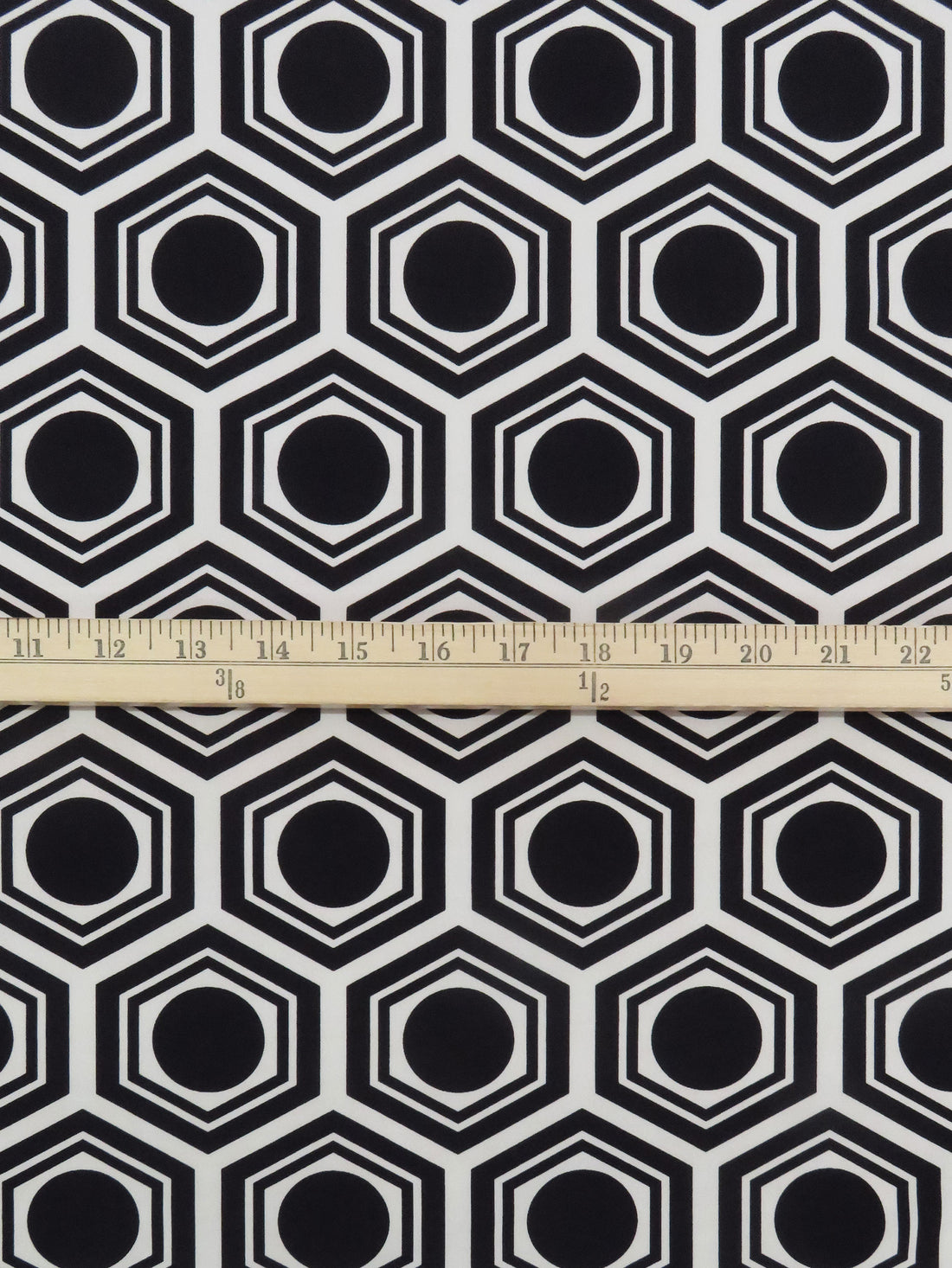 Black/Buff Beige Polyester/Lycra Geometric Print Stretch Shirt-Weight Woven - NY Designer - 60W