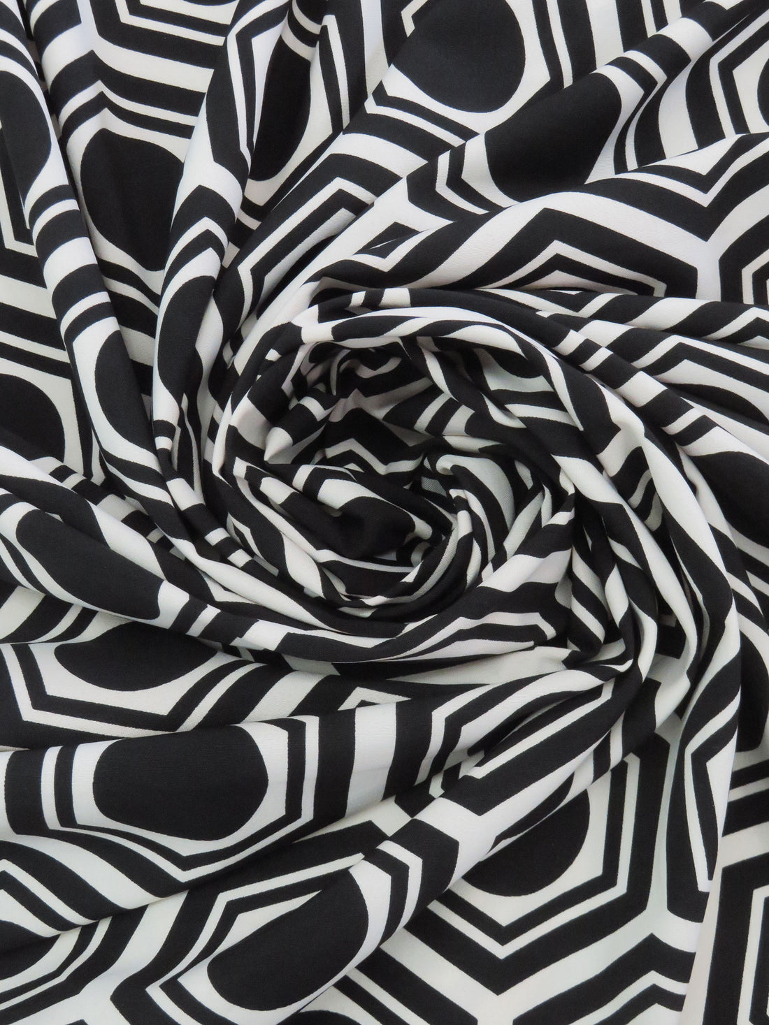 Black/Buff Beige Polyester/Lycra Geometric Print Stretch Shirt-Weight Woven - NY Designer - 60W