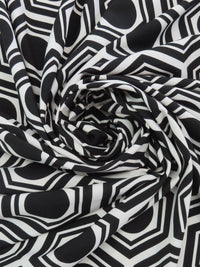 Black/Buff Beige Polyester/Lycra Geometric Print Stretch Shirt-Weight Woven - NY Designer - 60W