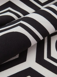 Black/Buff Beige Polyester/Lycra Geometric Print Stretch Shirt-Weight Woven - NY Designer - 60W