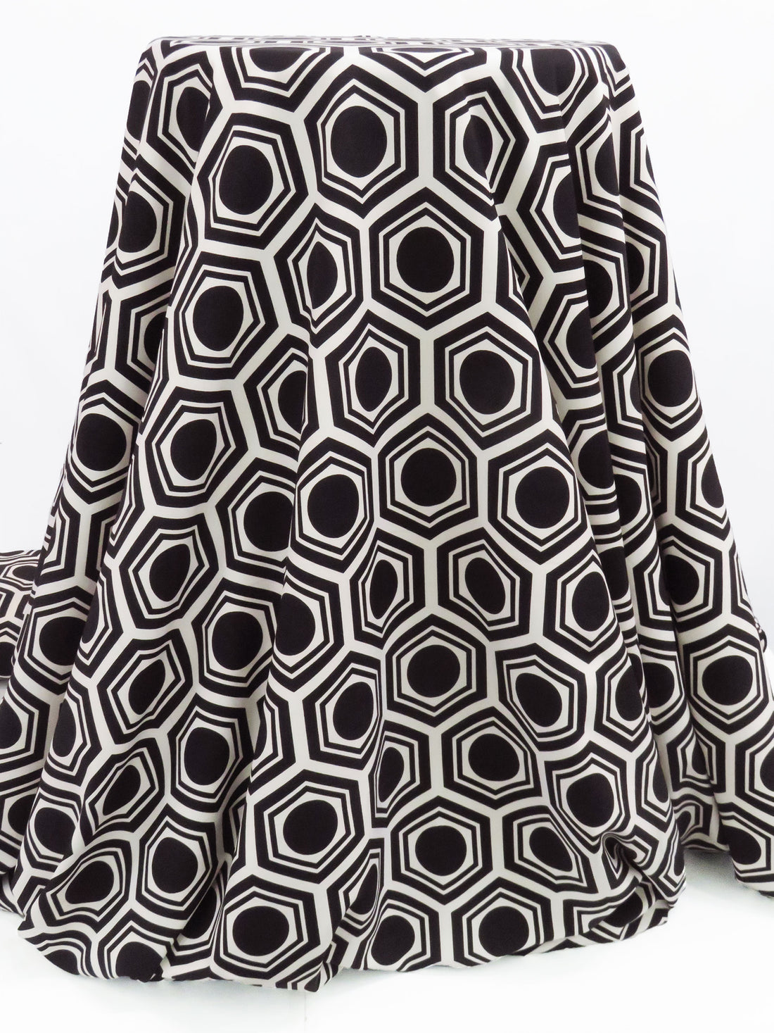 Black/Buff Beige Polyester/Lycra Geometric Print Stretch Shirt-Weight Woven - NY Designer - 60W